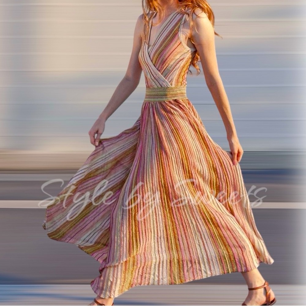 Happy Sheep Sleeveless Maxi Dress Metallic Lurex
